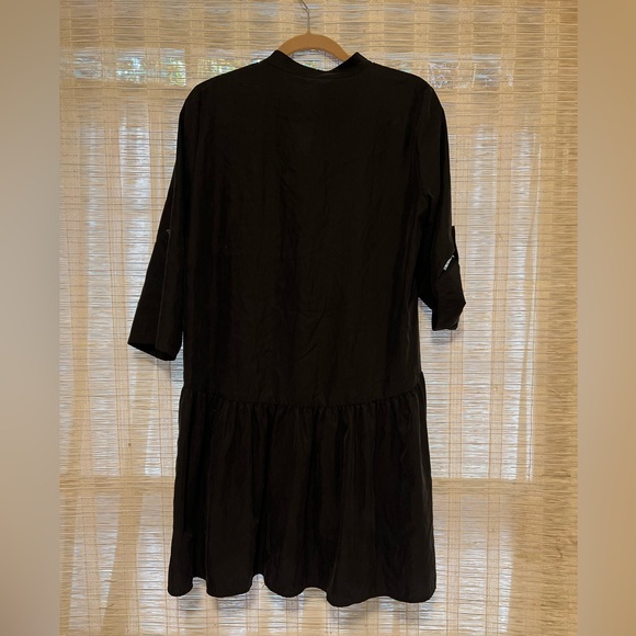 Zara Black Mini Flowy  Button-Up Dress Rolled Up Sleeves - Picture 6 of 10